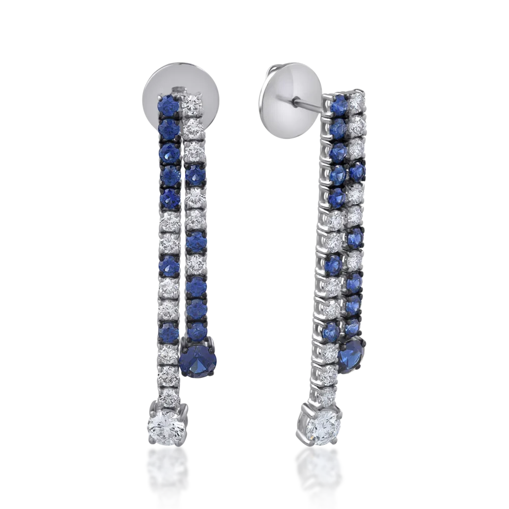 Cercei din aur alb cu safire de 1.84ct si diamante de 1.4ct