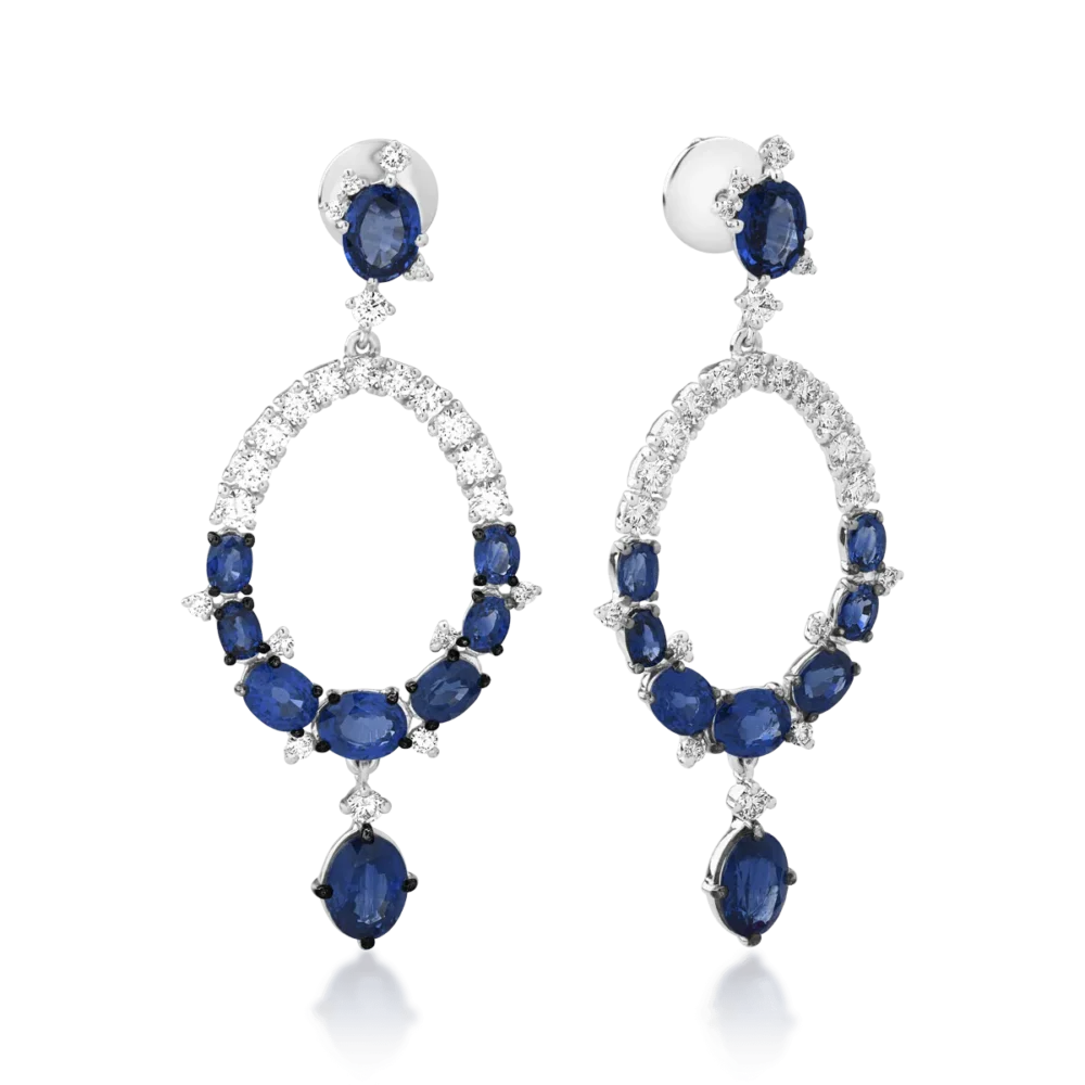 Cercei din aur alb cu safire ovale de 10.47ct si diamante round de 1.96ct