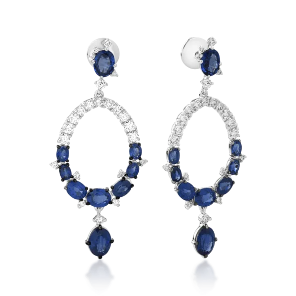 Cercei din aur alb cu safire ovale de 10.47ct si diamante round de 1.96ct