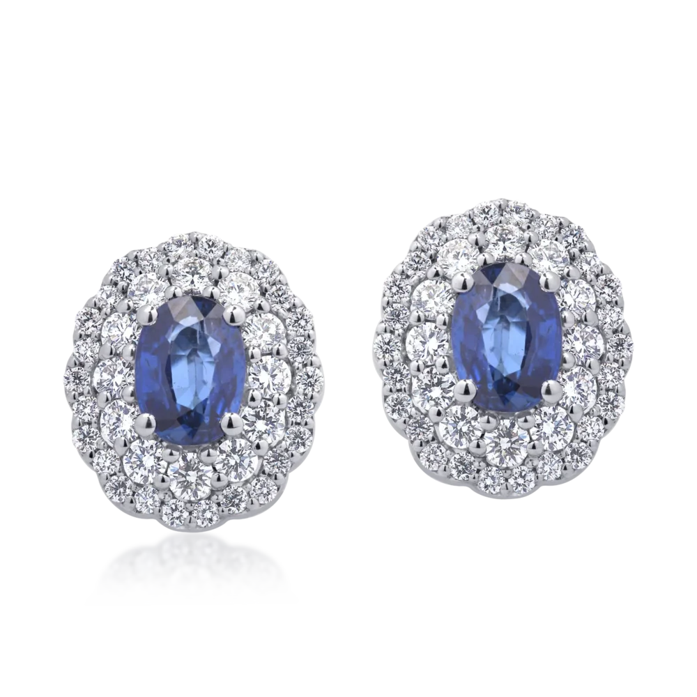 Cercei din aur alb cu safire ovale de 2.02ct si diamante round de 1.13ct - imagine 2