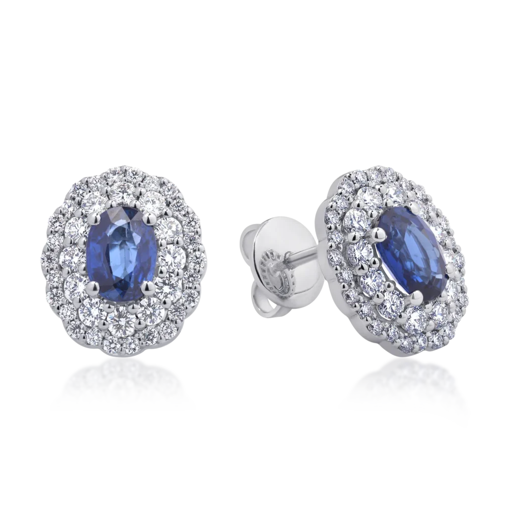 Cercei din aur alb cu safire ovale de 2.02ct si diamante round de 1.13ct