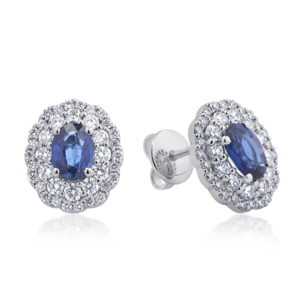 Cercei din aur alb cu safire ovale de 2.02ct si diamante round de 1.13ct