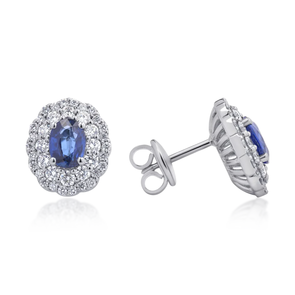 Cercei din aur alb cu safire ovale de 2.02ct si diamante round de 1.13ct - imagine 3