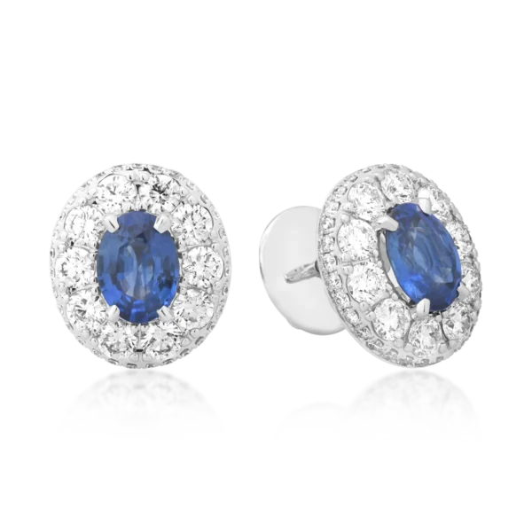 Cercei din aur alb cu safire ovale de 2.35ct si diamante round de 2.49ct