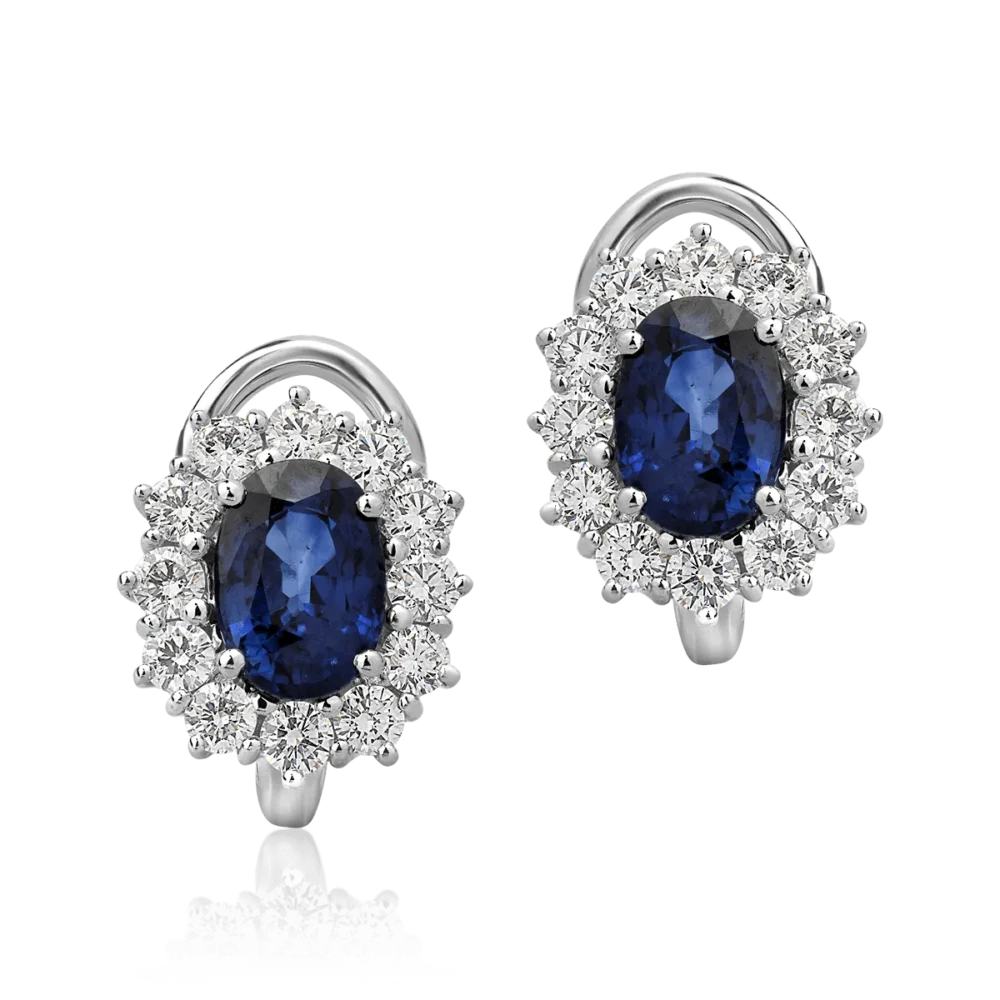 Cercei din aur alb cu safire ovale de 2.43ct si diamante round de 0.92ct - imagine 2