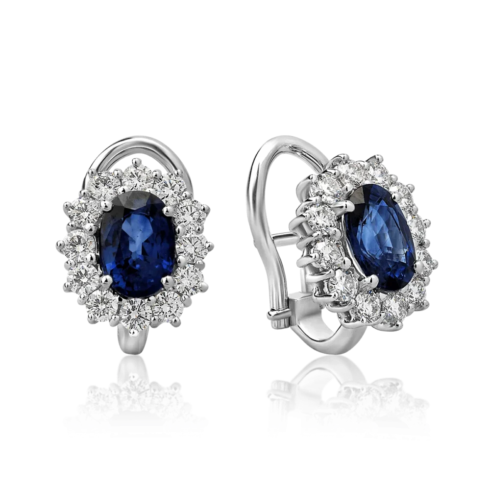 Cercei din aur alb cu safire ovale de 2.43ct si diamante round de 0.92ct
