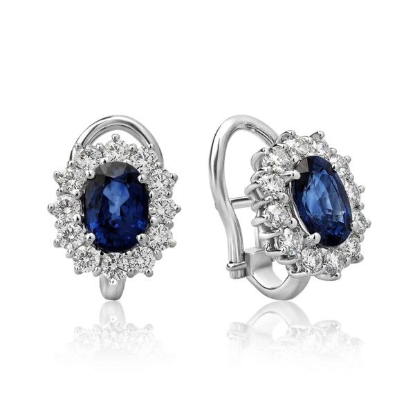 Cercei din aur alb cu safire ovale de 2.43ct si diamante round de 0.92ct