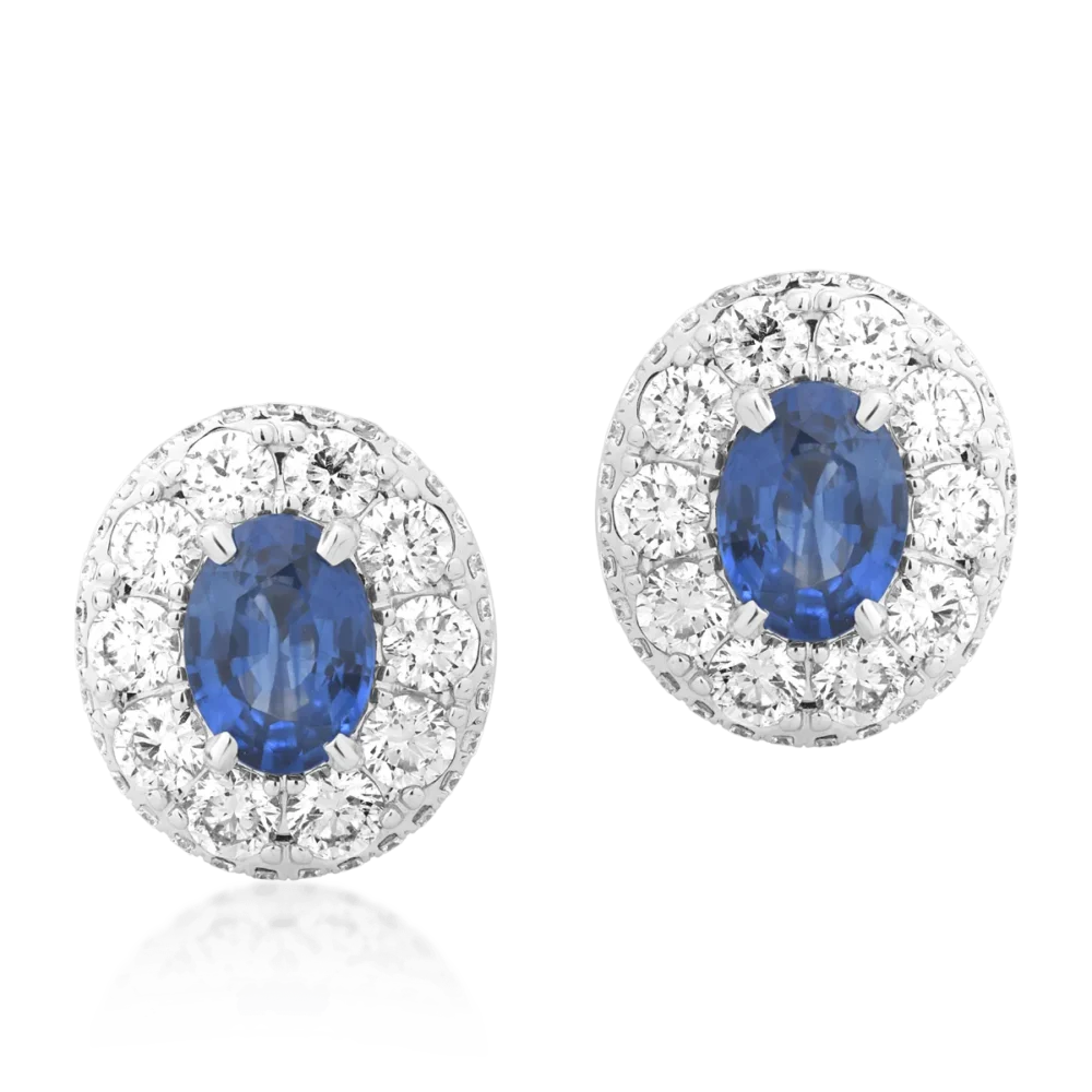 Cercei din aur alb cu safire ovale de 2.58ct si diamante round de 2.49ct - imagine 2
