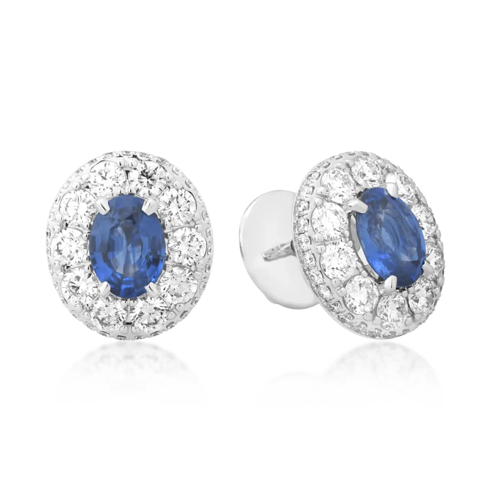 Cercei din aur alb cu safire ovale de 2.58ct si diamante round de 2.49ct