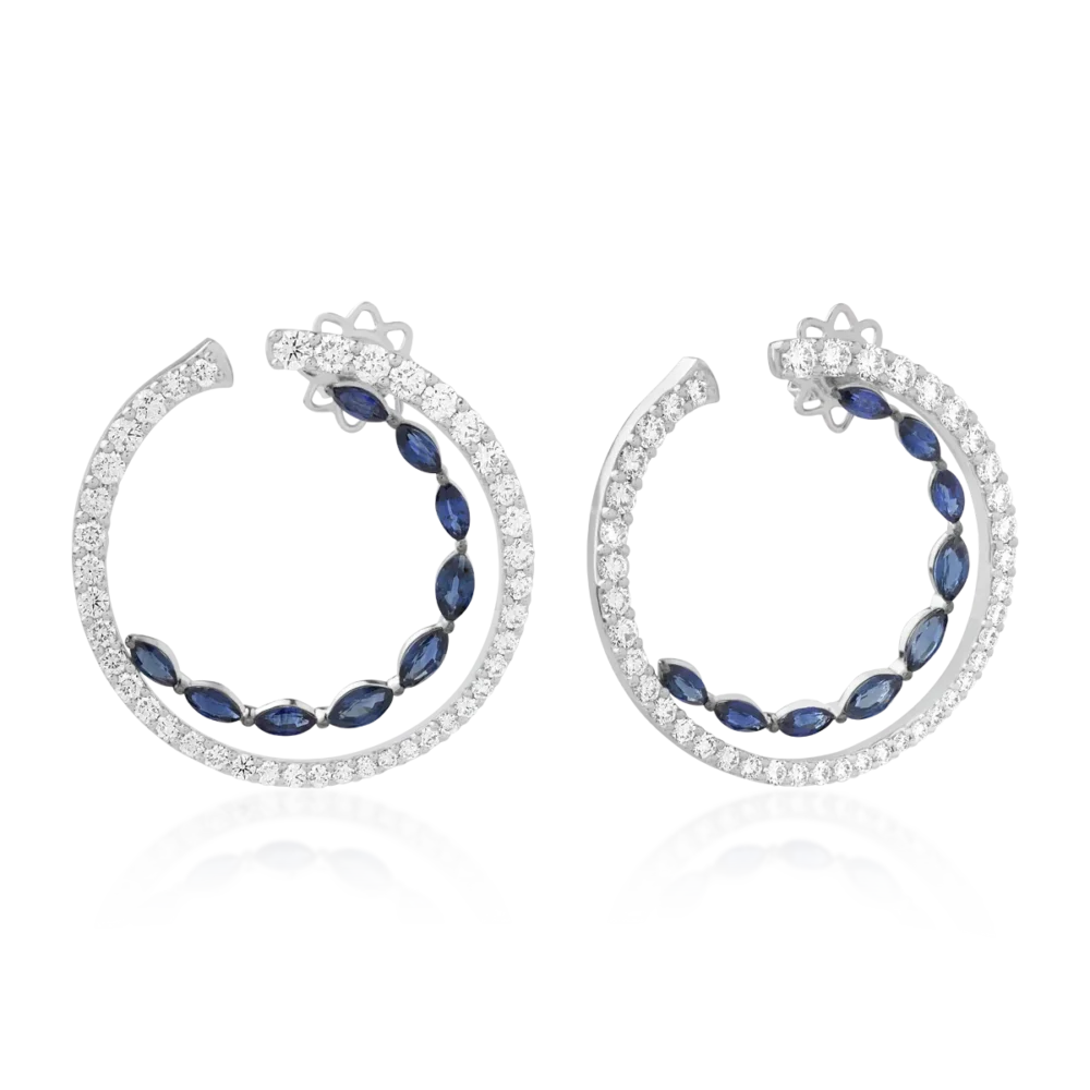 Cercei din aur alb cu safire marquise de 4.04ct si diamante round de 4.66ct