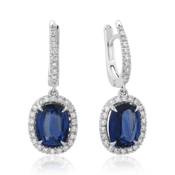 Cercei din aur alb cu safire ovale de 4.19ct si diamante round de 0.42ct