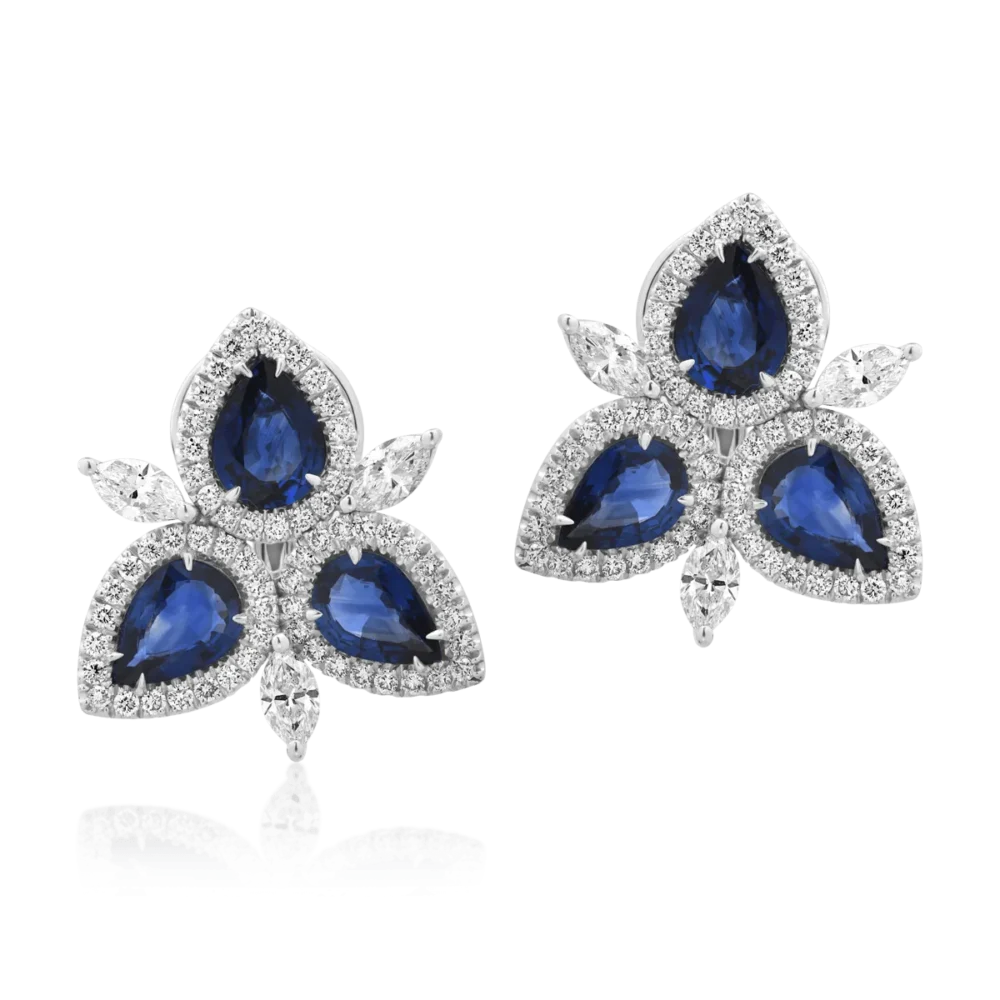Cercei din aur alb cu safire de 6.84ct si diamante de 2.4ct - imagine 2