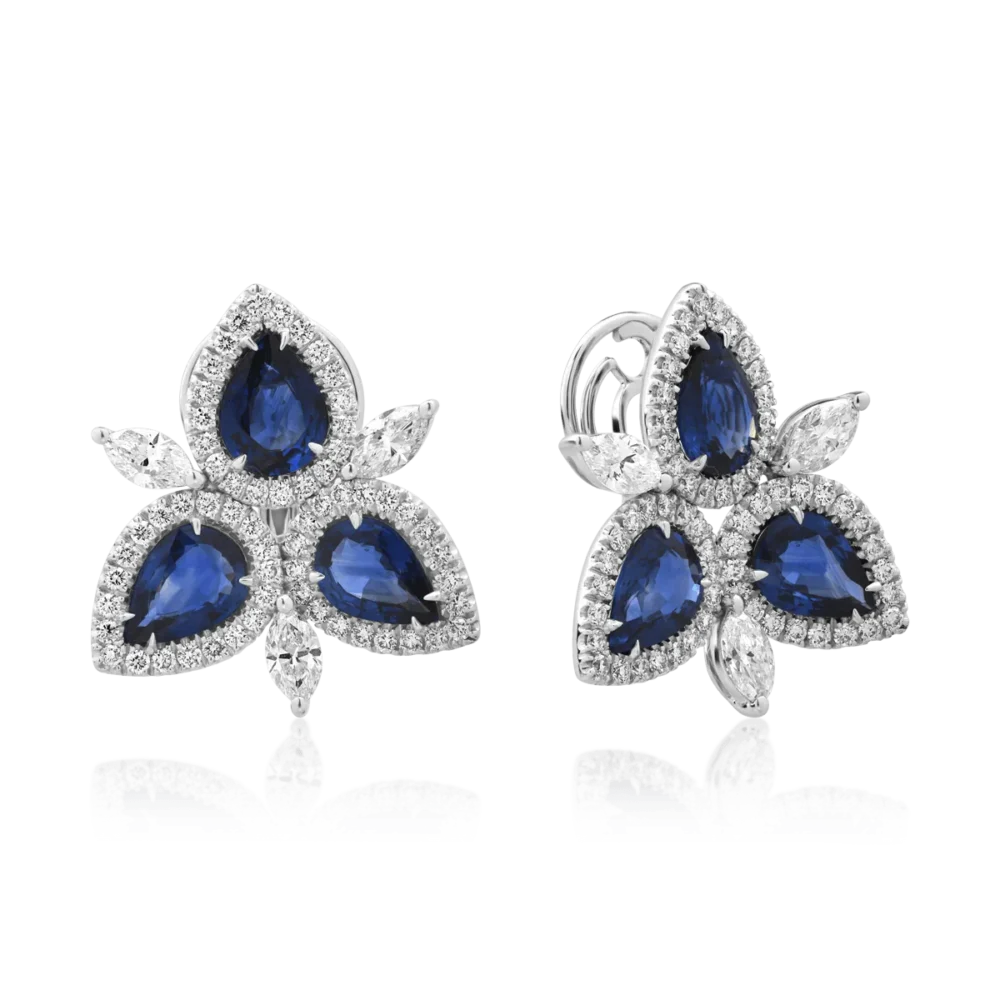 Cercei din aur alb cu safire de 6.84ct si diamante de 2.4ct