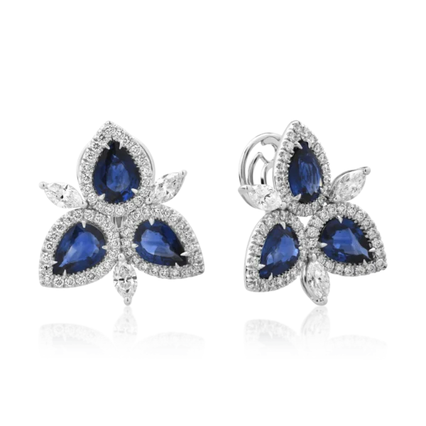 Cercei din aur alb cu safire de 6.84ct si diamante de 2.4ct