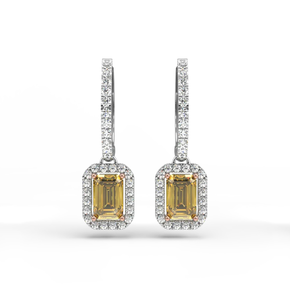 Cercei din aur alb cu safire galbene emerald de 1.1ct si diamante de 0.37ct - imagine 2