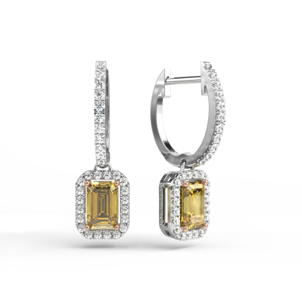 Cercei din aur alb cu safire galbene emerald de 1.1ct si diamante de 0.37ct