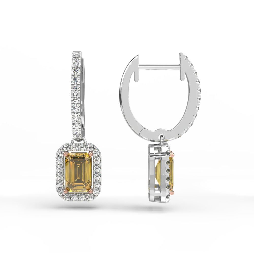 Cercei din aur alb cu safire galbene emerald de 1.1ct si diamante de 0.37ct - imagine 3