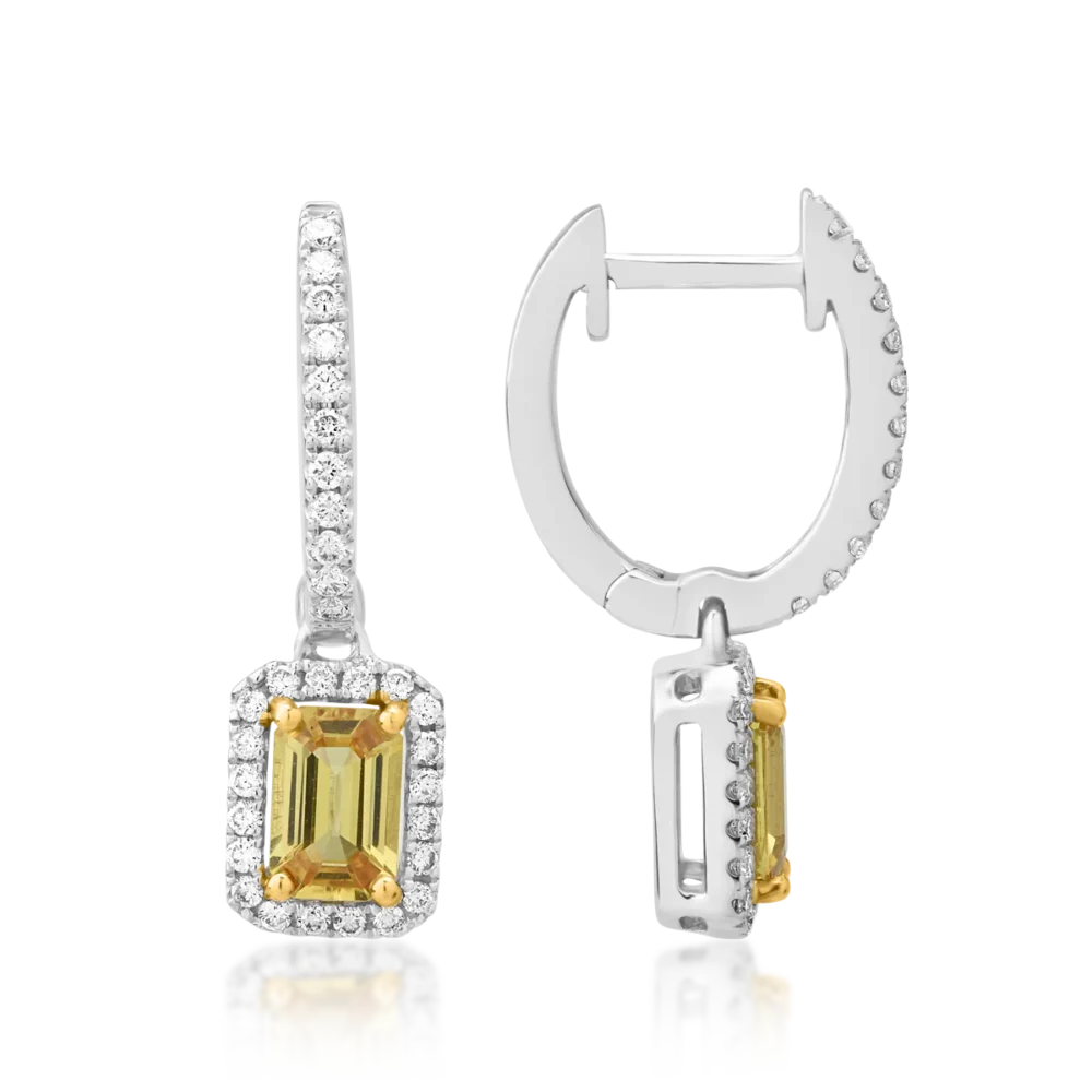Cercei din aur alb cu safire galbene emerald de 1.26ct si diamante de 0.37ct - imagine 3
