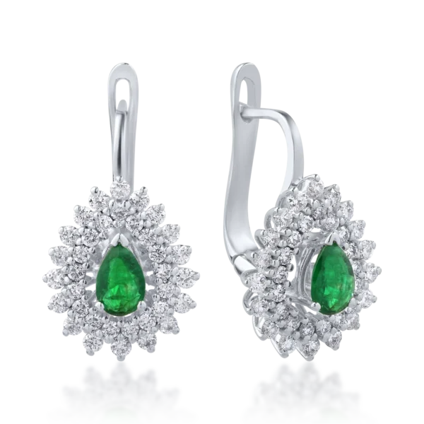 Cercei din aur alb cu smaralde pear de 0.5ct si diamante de 0.9ct