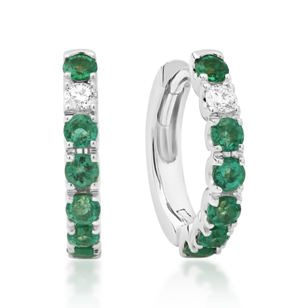 Cercei din aur alb cu smaralde de 0.68ct si diamante de 0.1ct