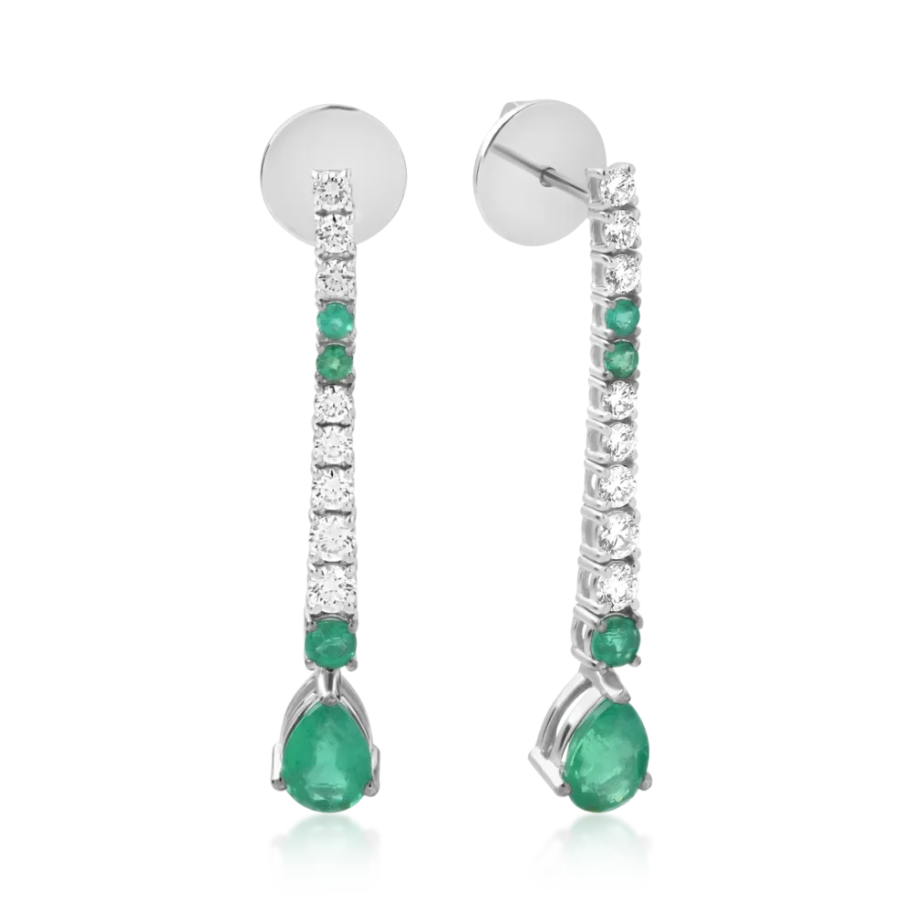 Cercei din aur alb cu smaralde pear si rotunde de 1.83ct si diamante de 0.71ct