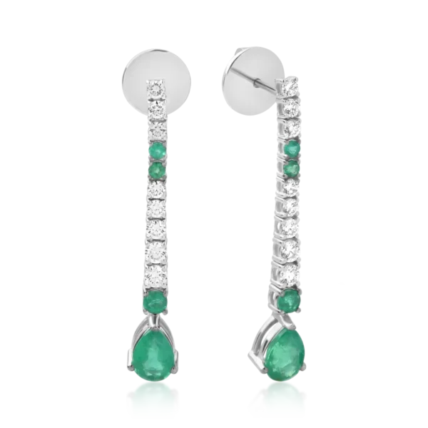 Cercei din aur alb cu smaralde pear si rotunde de 1.83ct si diamante de 0.71ct