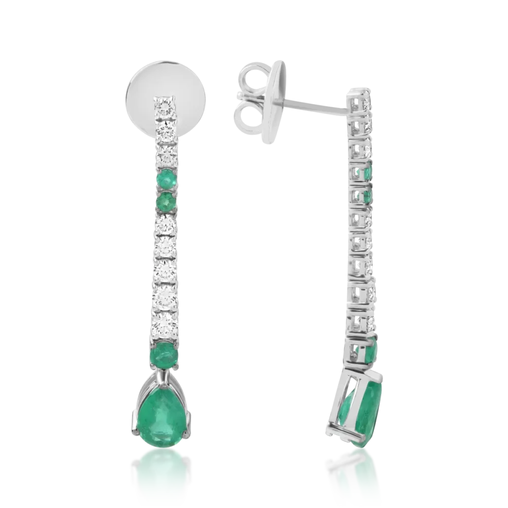 Cercei din aur alb cu smaralde pear si rotunde de 1.83ct si diamante de 0.71ct - imagine 3