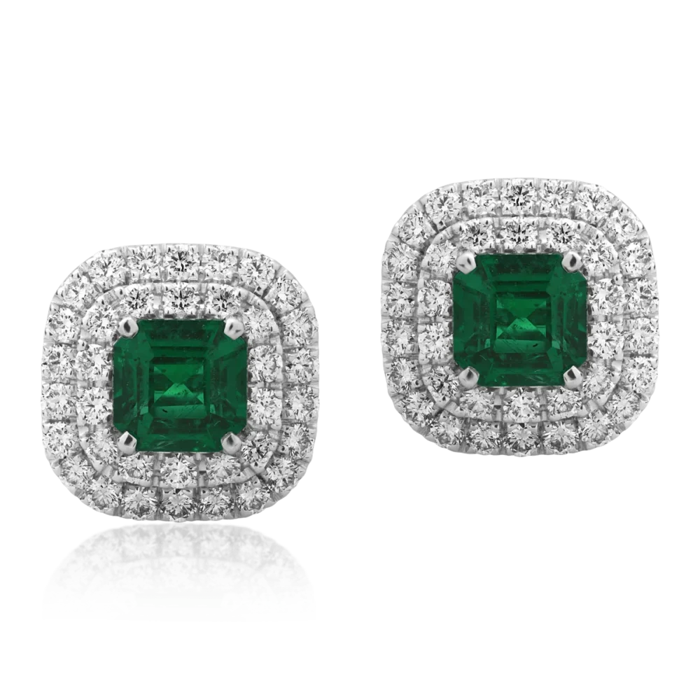 Cercei din aur alb cu smaralde emerald de 2.08ct si diamante round de 1.36ct - imagine 2