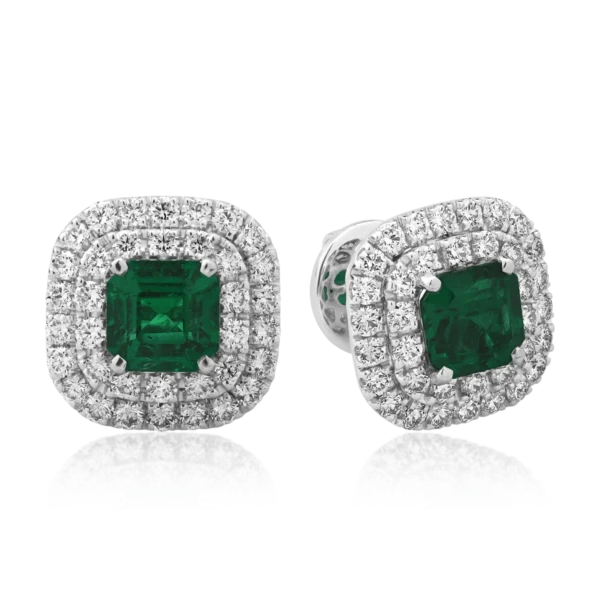Cercei din aur alb cu smaralde emerald de 2.08ct si diamante round de 1.36ct