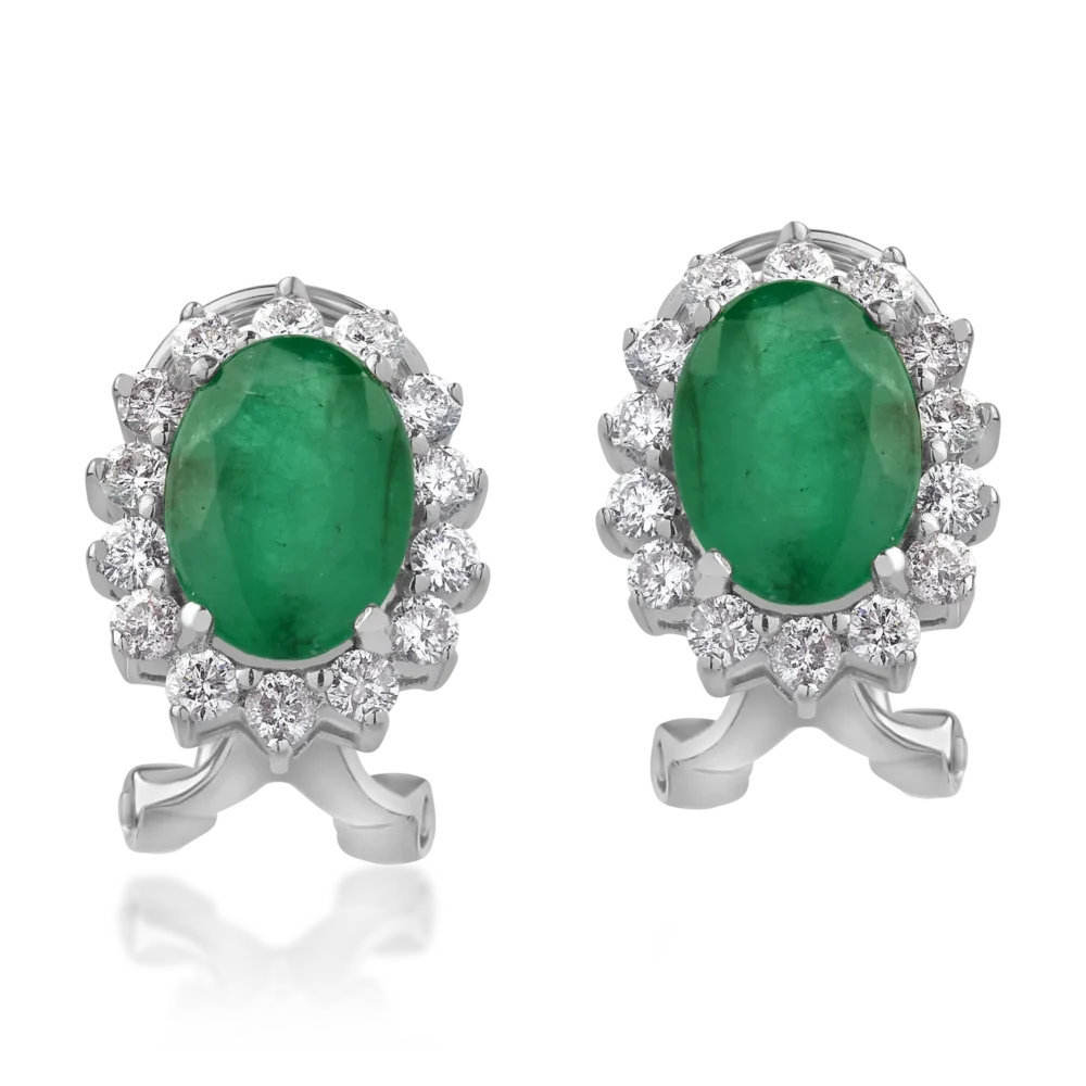 Cercei din aur alb cu smaralde ovale de 2.17ct si diamante round de 0.61ct - imagine 2