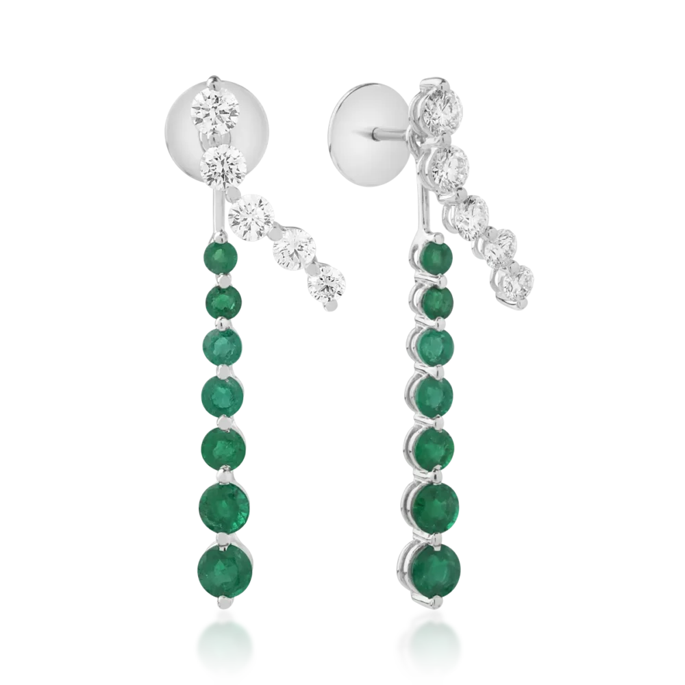 Cercei din aur alb cu smaralde de 2.2ct si diamante de 1.45ct
