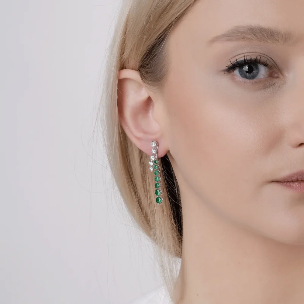 Cercei din aur alb cu smaralde de 2.2ct si diamante de 1.45ct - imagine 3