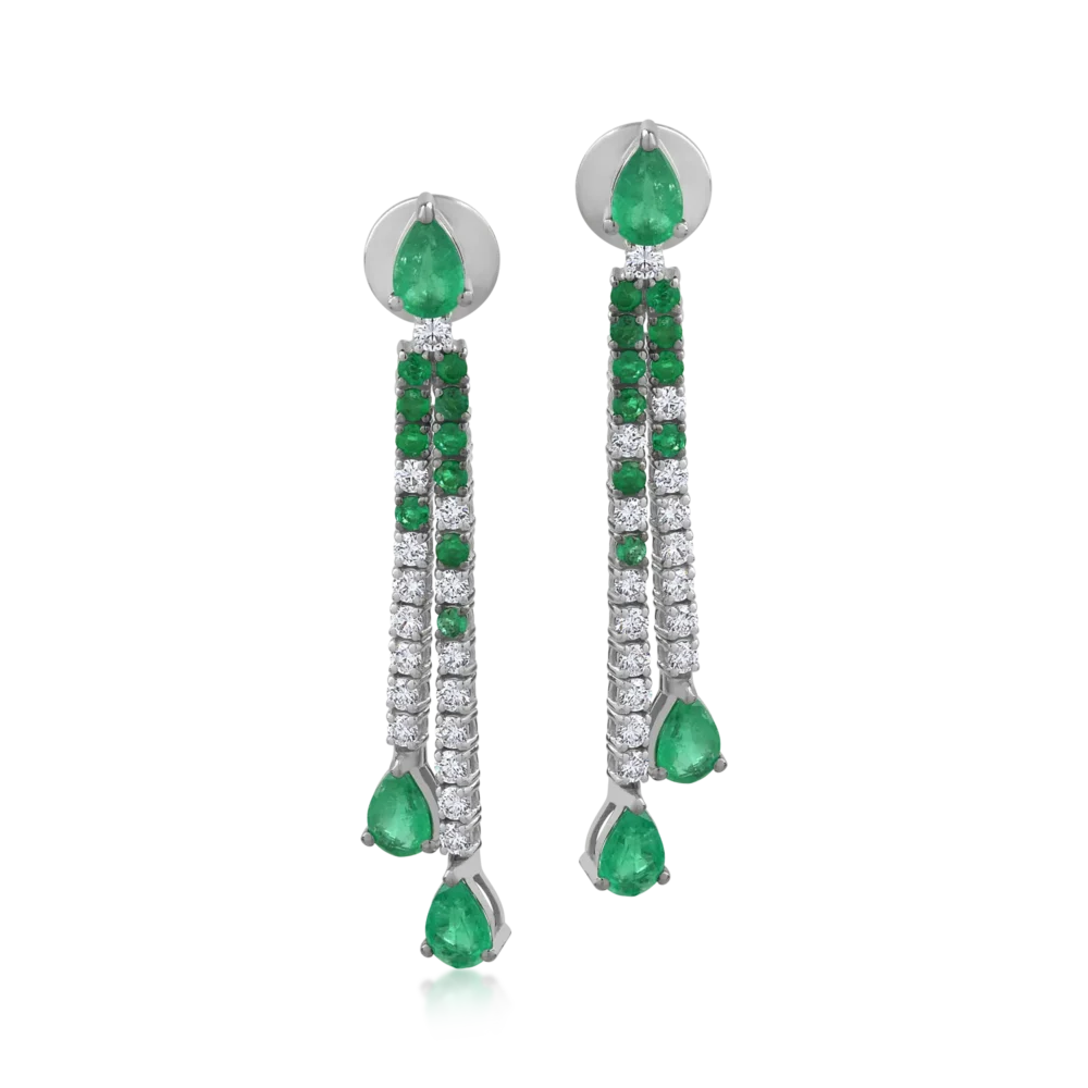 Cercei din aur alb cu smaralde round si pear de 2.81ct si diamante round de 0.95ct - imagine 2