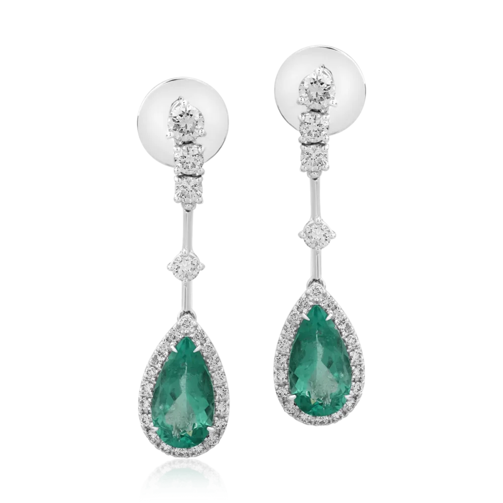 Cercei din aur alb cu smaralde pear de 3.51ct si diamante round de 1.34ct - imagine 2