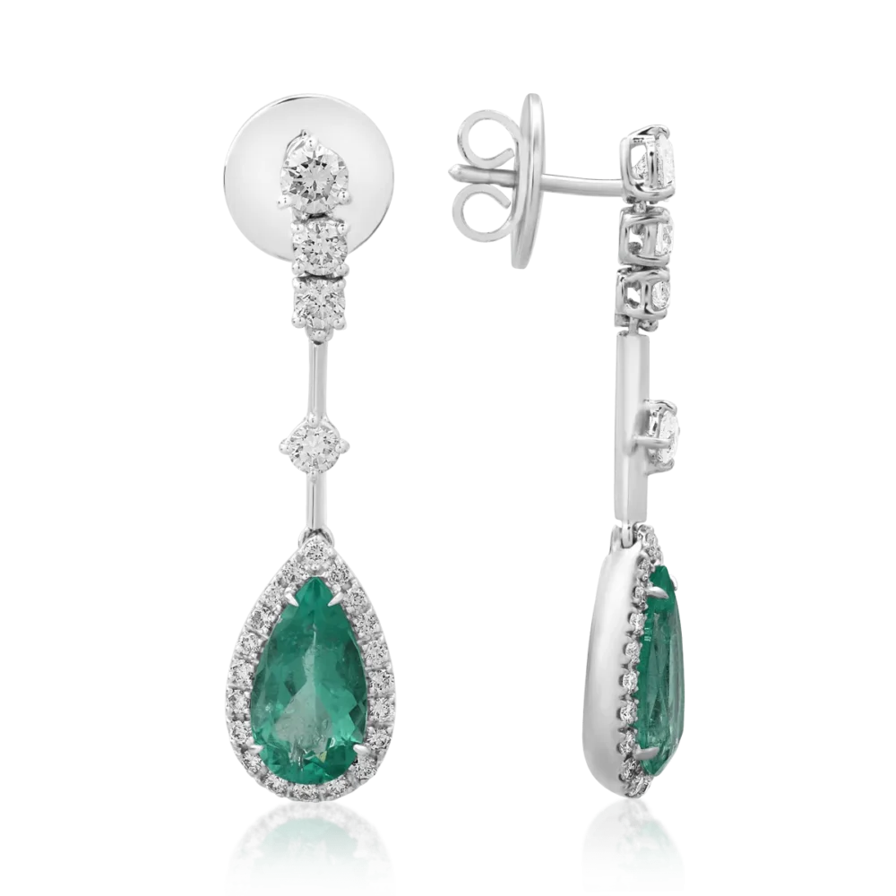 Cercei din aur alb cu smaralde pear de 3.51ct si diamante round de 1.34ct - imagine 3