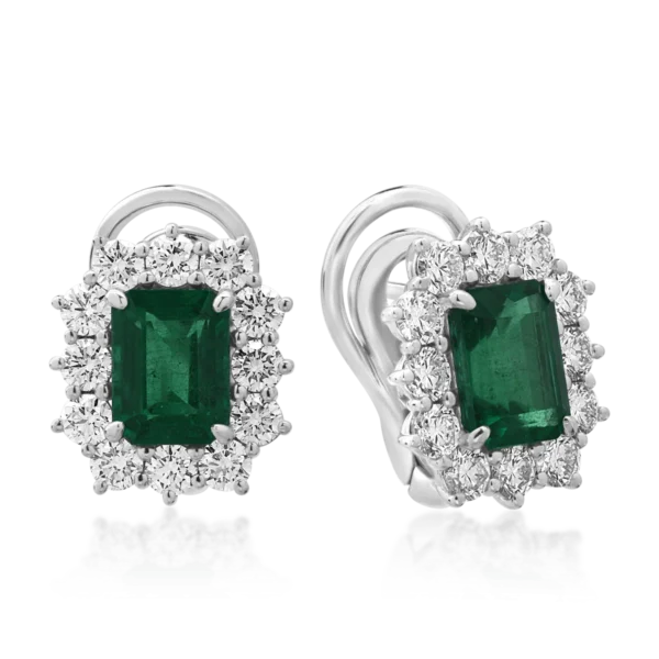 Cercei din aur alb cu smaralde eemrald de 3.55ct si diamante round de 1.98ct