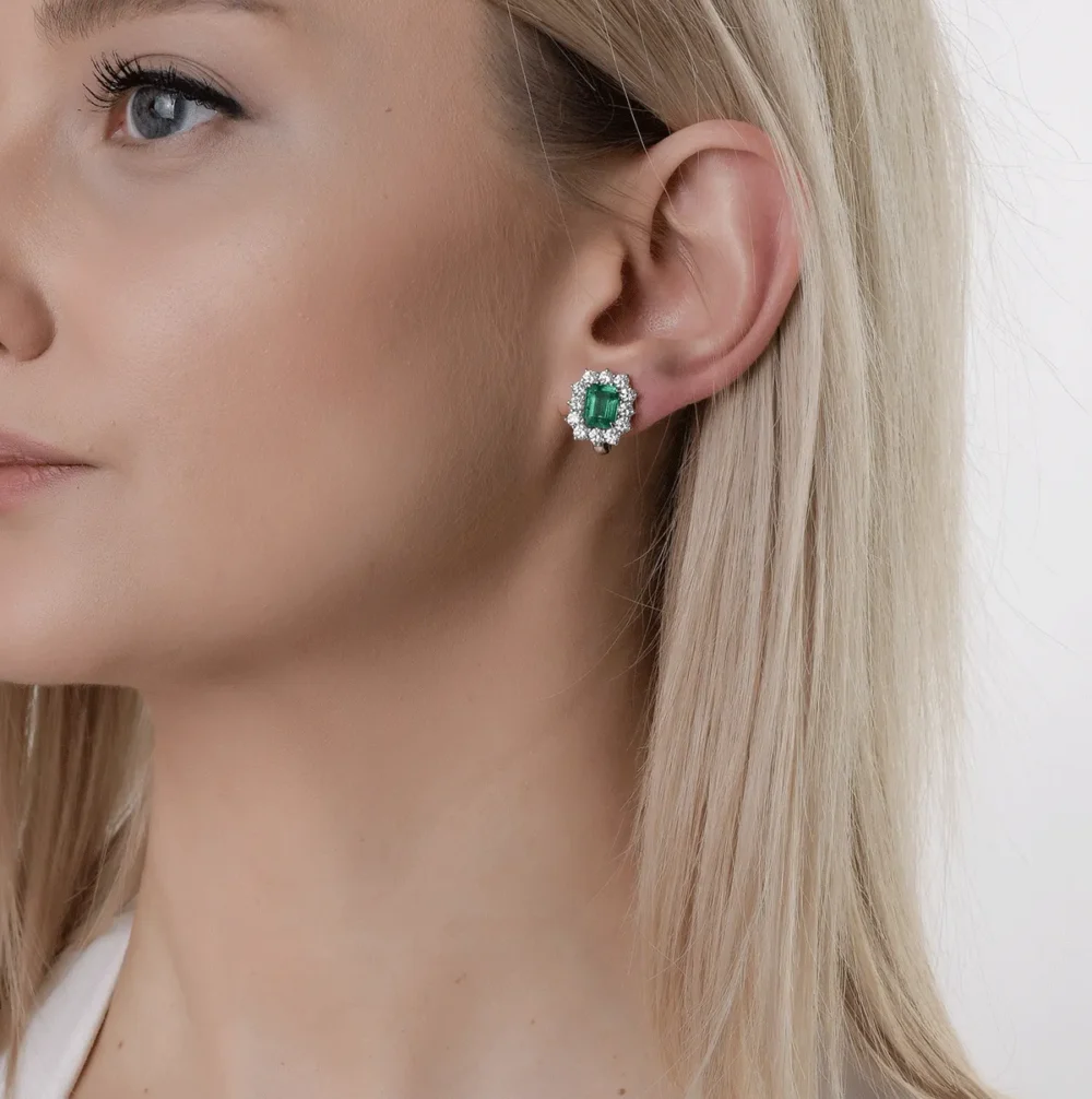 Cercei din aur alb cu smaralde eemrald de 3.55ct si diamante round de 1.98ct - imagine 4