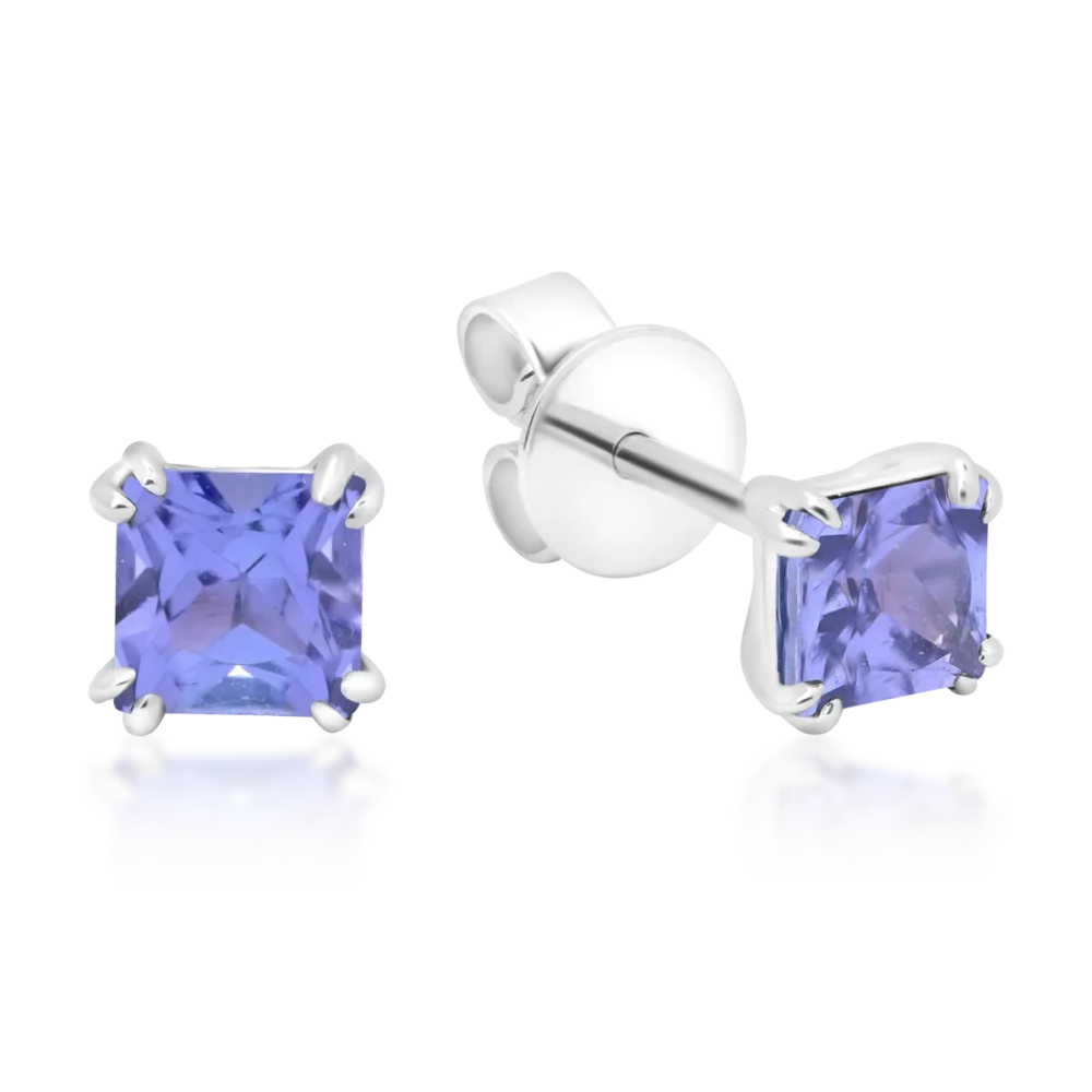 Cercei din aur alb cu tanzanite princess de 0.78ct