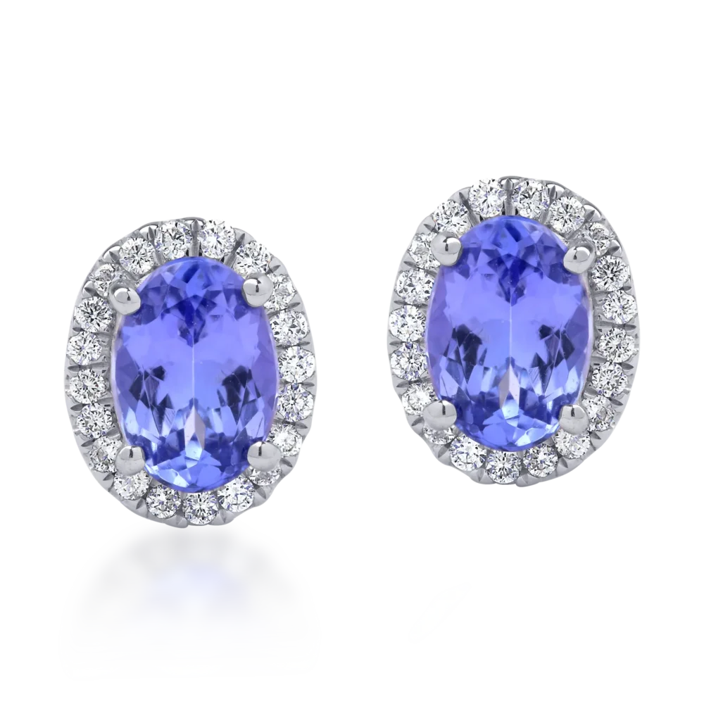 Cercei din aur alb cu tanzanite ovale de 1.23ct si diamant de 0.22ct - imagine 2