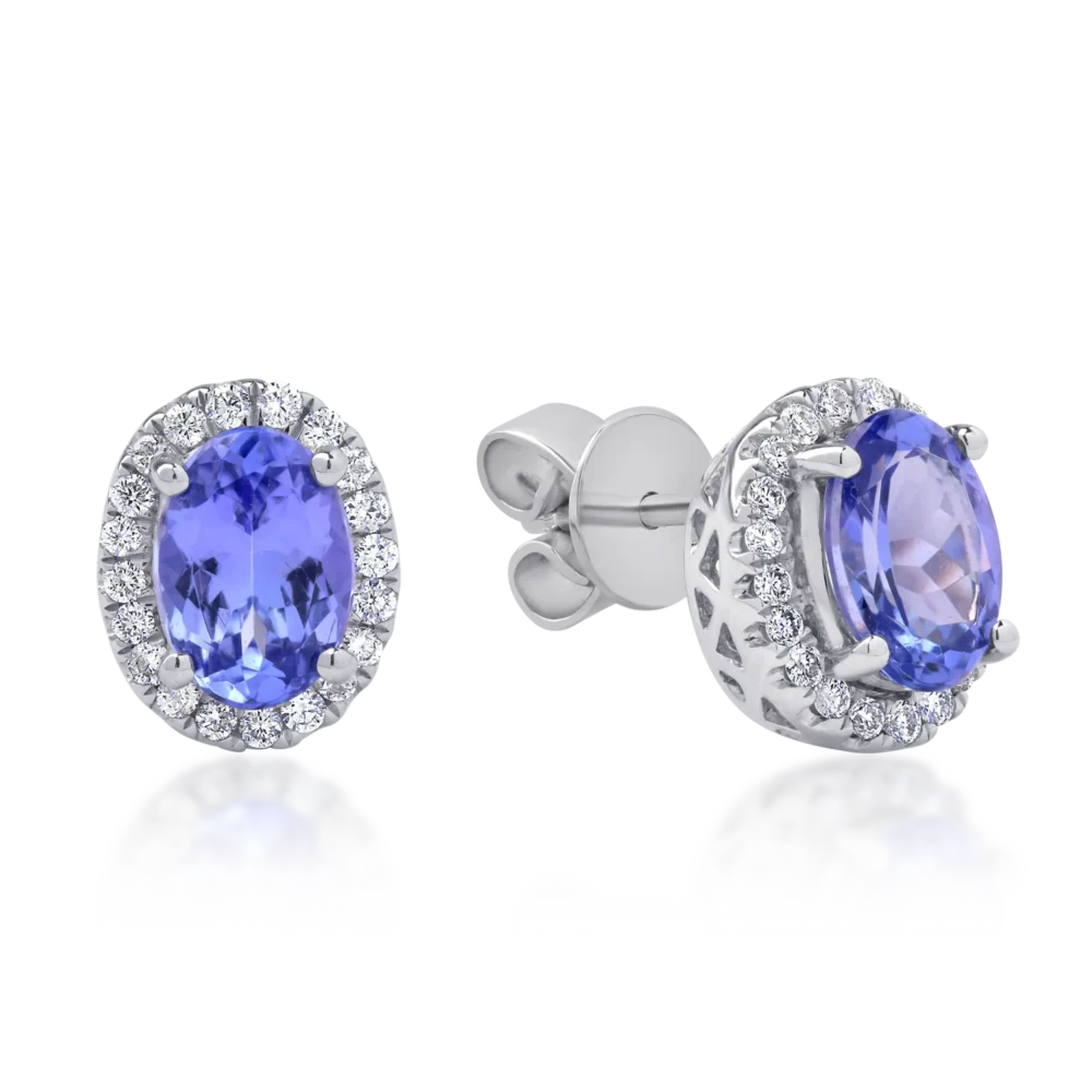 Cercei din aur alb cu tanzanite ovale de 1.23ct si diamant de 0.22ct