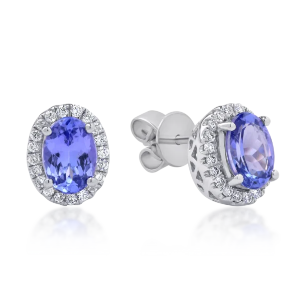 Cercei din aur alb cu tanzanite ovale de 1.23ct si diamant de 0.22ct