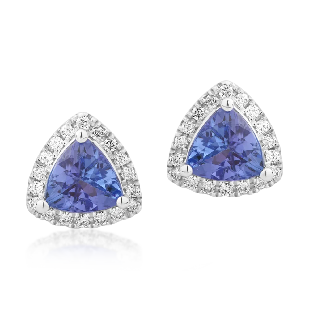 Cercei din aur alb cu tanzanite trillion de 1.53ct si diamante de 0.18ct - imagine 2