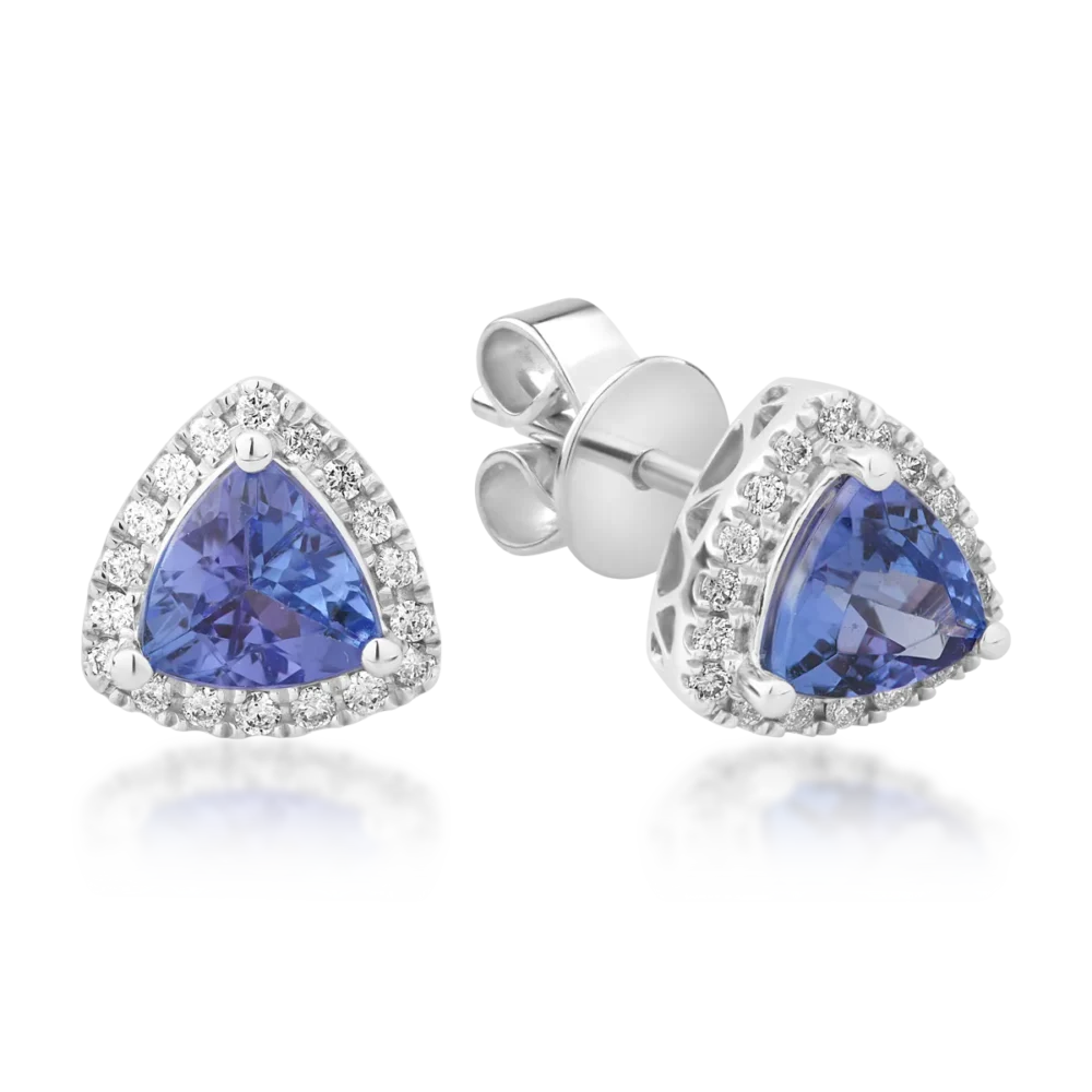 Cercei din aur alb cu tanzanite trillion de 1.53ct si diamante de 0.18ct