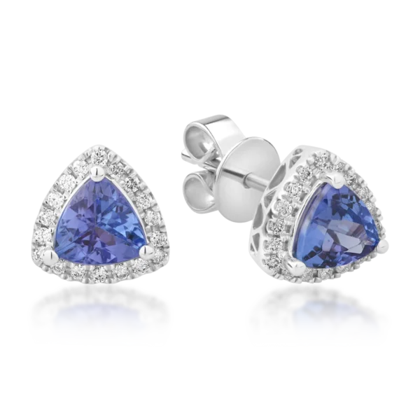 Cercei din aur alb cu tanzanite trillion de 1.53ct si diamante de 0.18ct