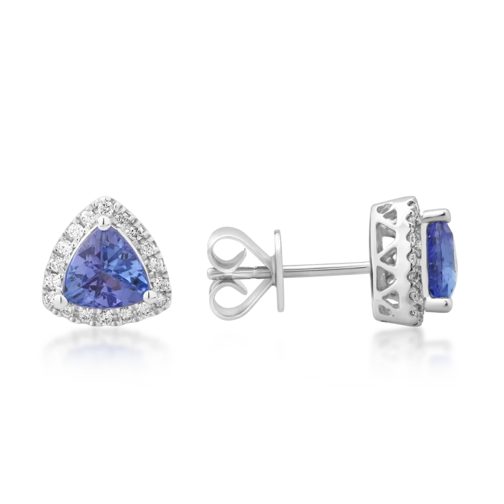 Cercei din aur alb cu tanzanite trillion de 1.53ct si diamante de 0.18ct - imagine 3