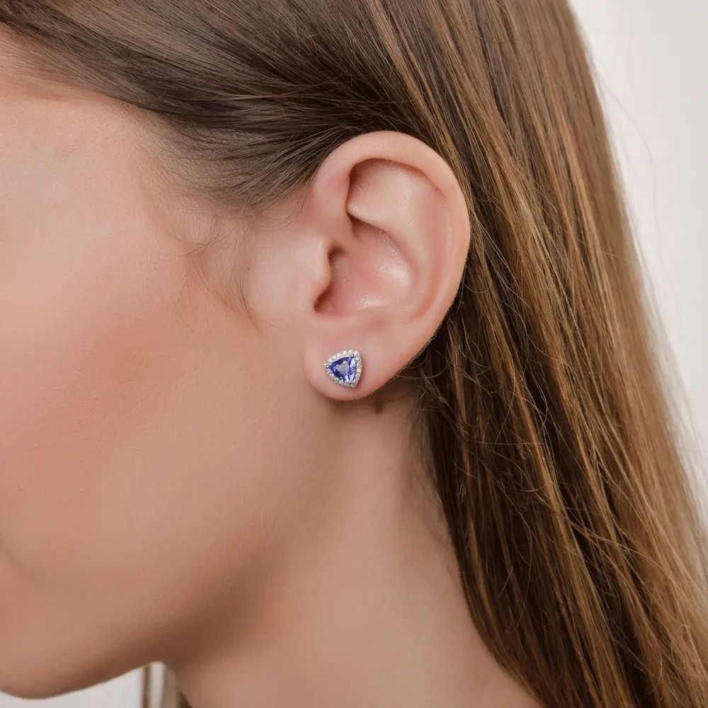 Cercei din aur alb cu tanzanite trillion de 1.53ct si diamante de 0.18ct - imagine 4