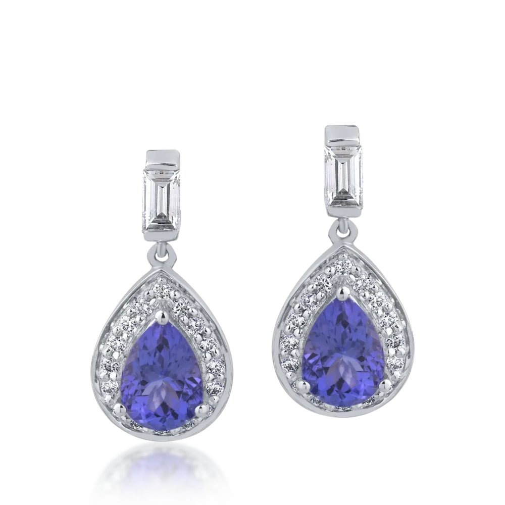 Cercei din aur alb cu tanzanite ovale de 1.592ct si diamante baguette si rotunde de 0.413ct - imagine 2