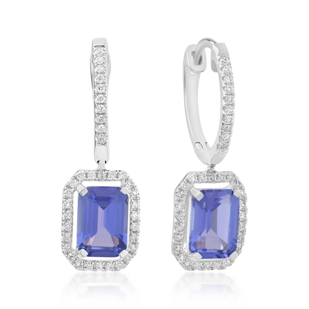 Cercei din aur alb cu tanzanite octogonale de 2.23ct si diamante de 0.23ct
