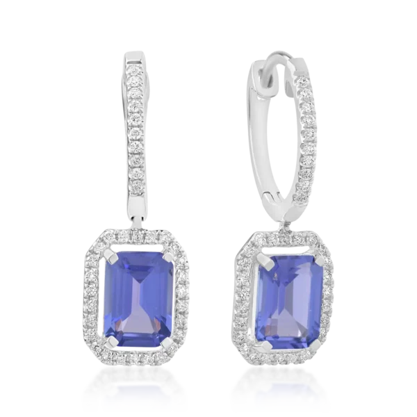 Cercei din aur alb cu tanzanite octogonale de 2.23ct si diamante de 0.23ct
