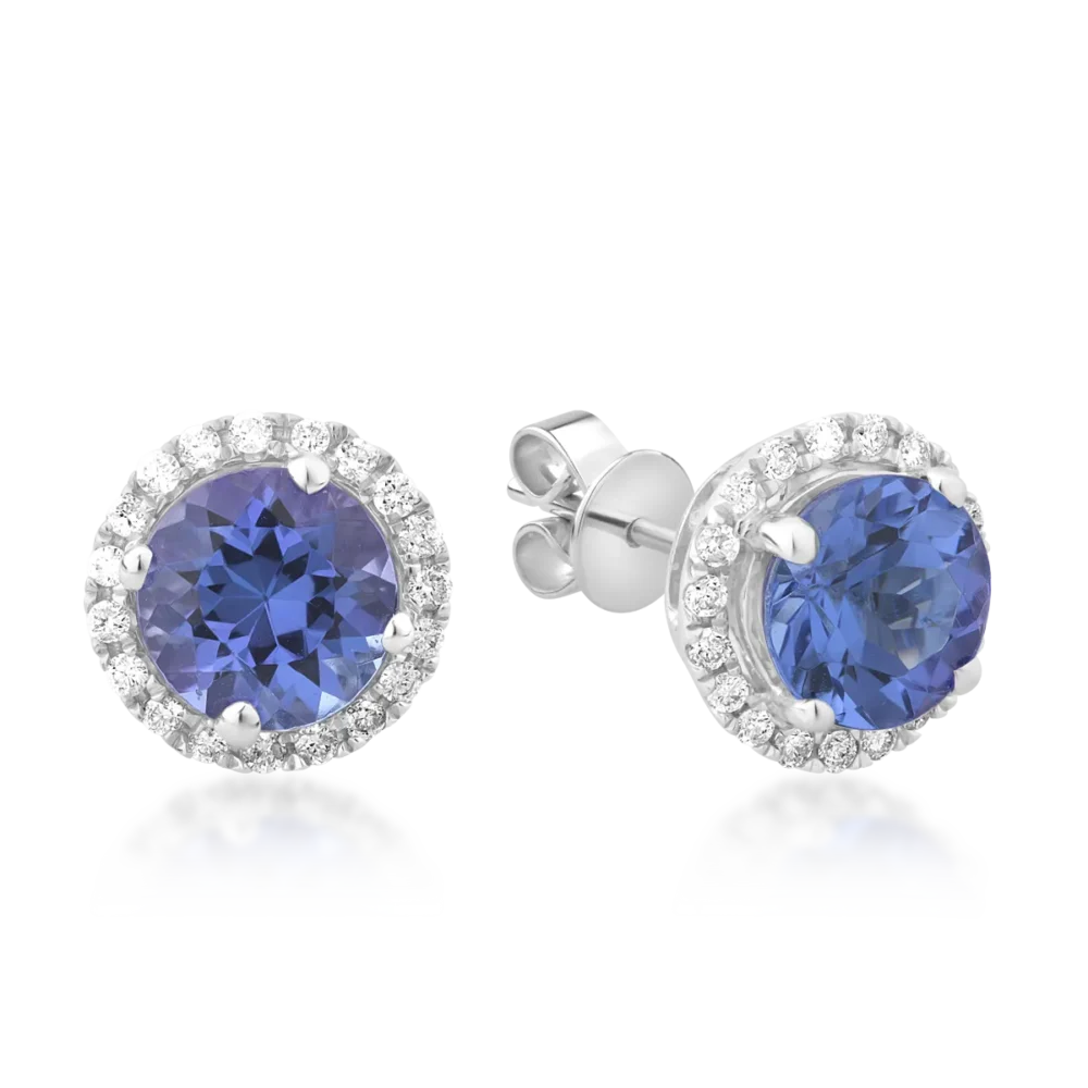 Cercei din aur alb cu tanzanite de 2.27ct si diamante de 0.18ct